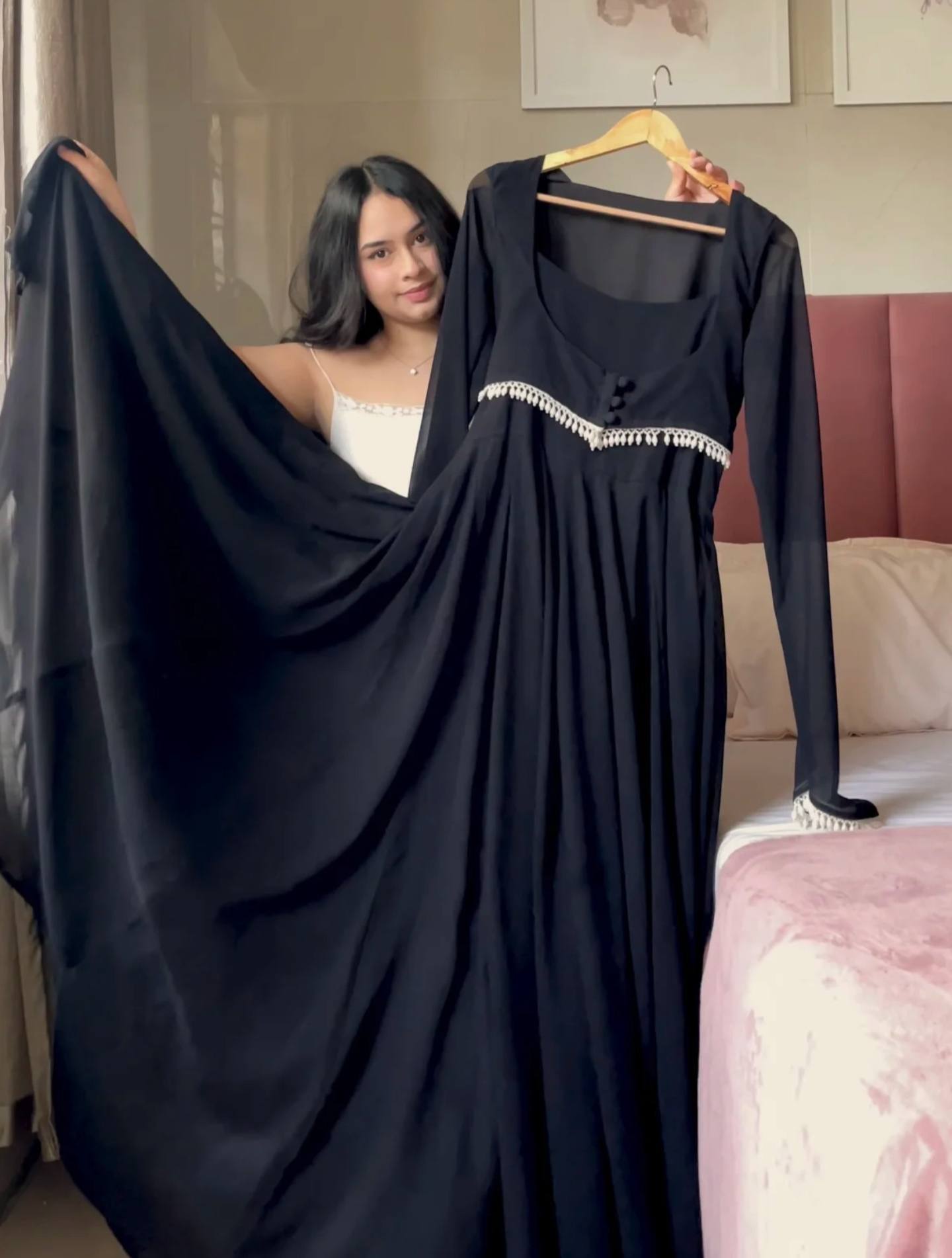 Deep Onyx Sheer-Sleeve Heritage Ensemble